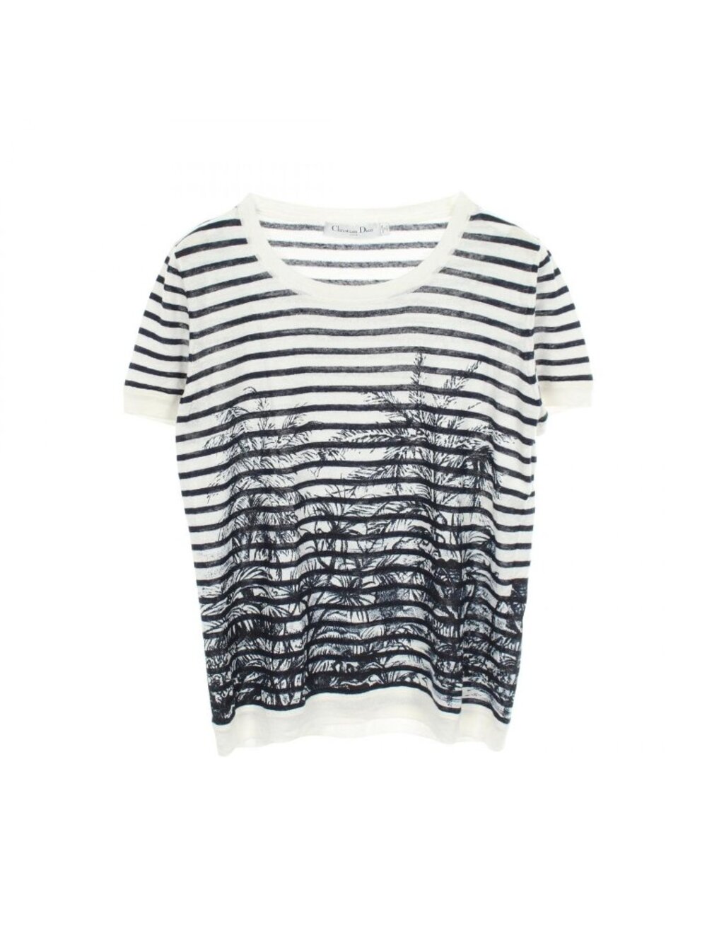 Dior Short Sleeve T-Shirt Mariniere Sheer Summer Knit Fabric Cashmere Sweater